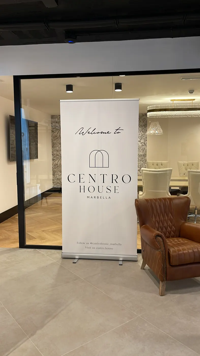 Welcome roll-up at a business reception in Marbella